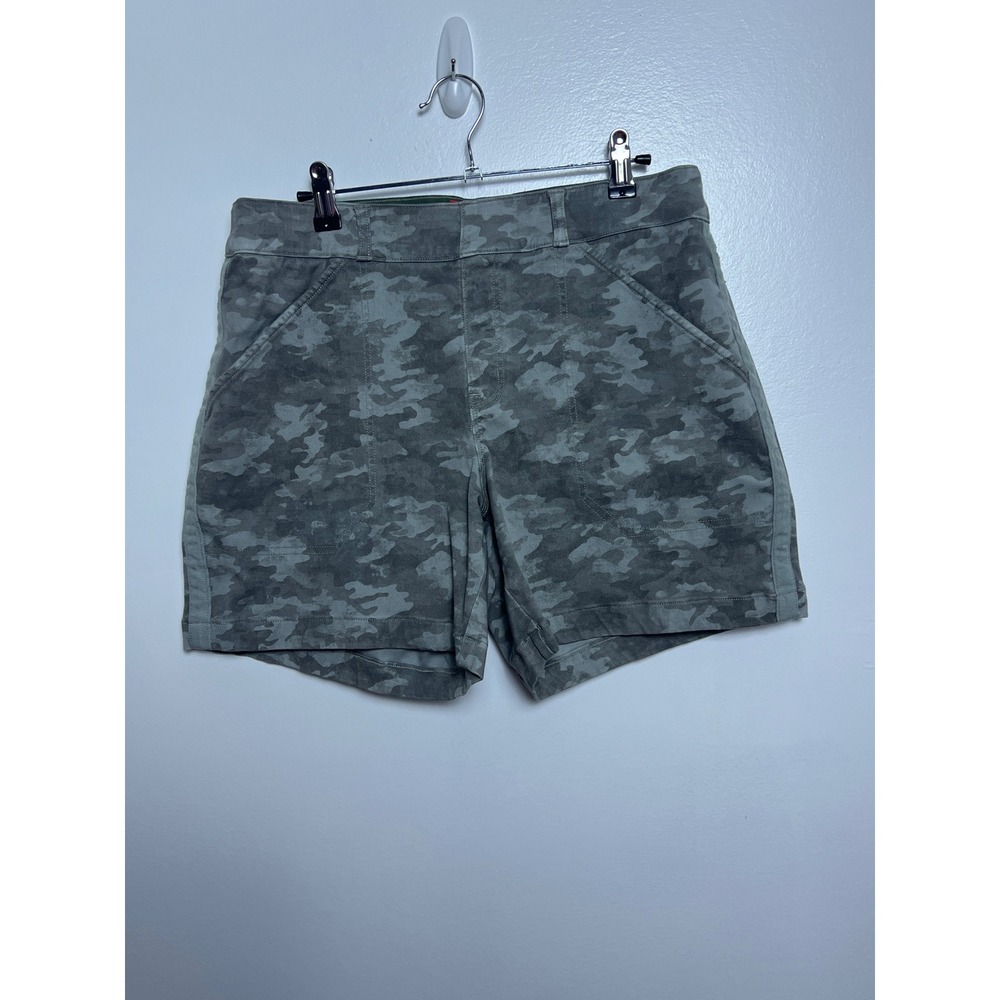 Spanx Womens Stretch Twill 6" Camo Shorts Green High Rise Shaping L